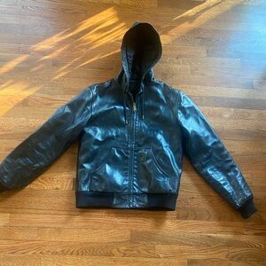 Carhartt vintage collectors genuine black leather hooded jacket !!